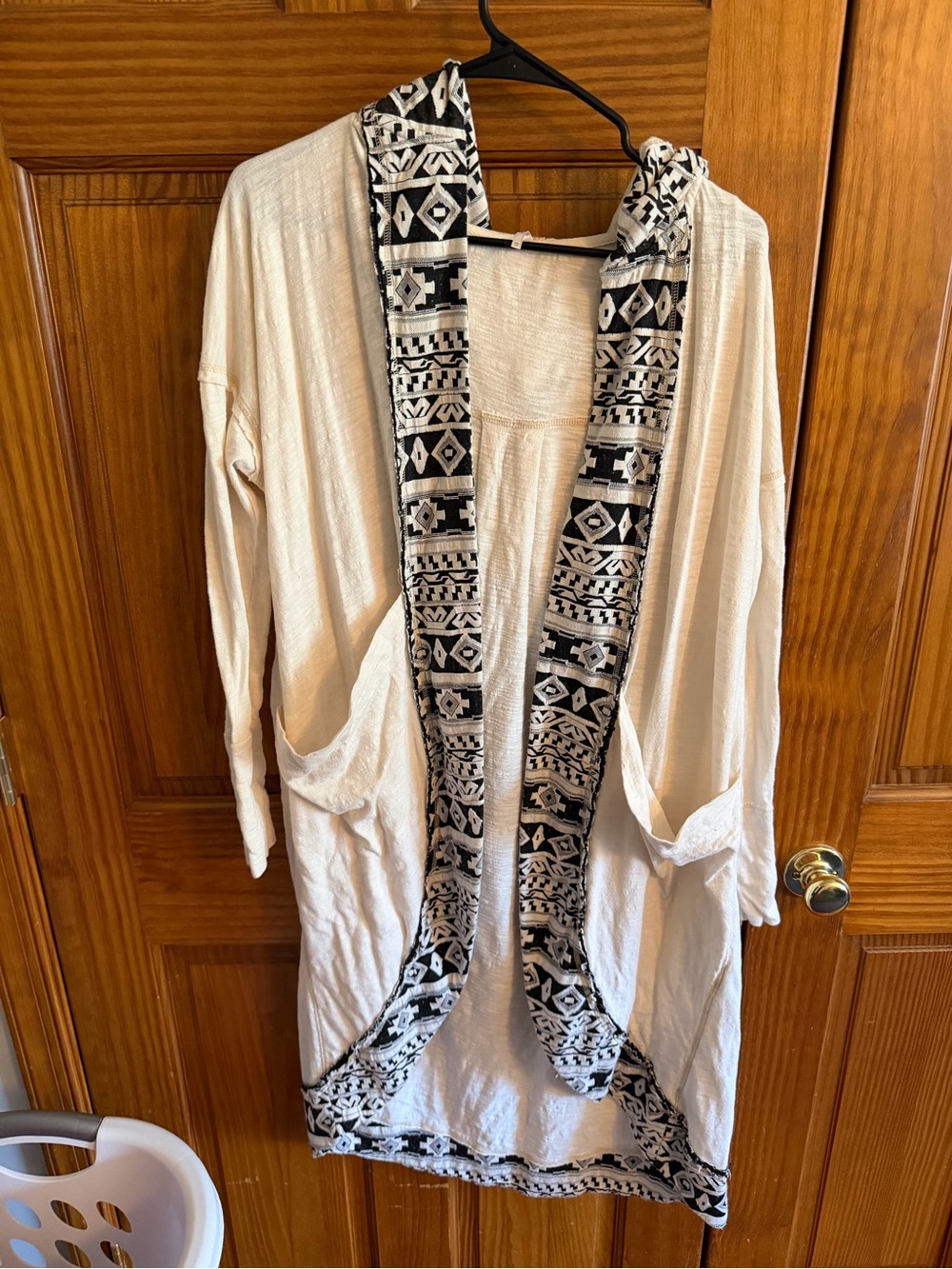 Free People Cream Cardigan with Black Geometric Trim